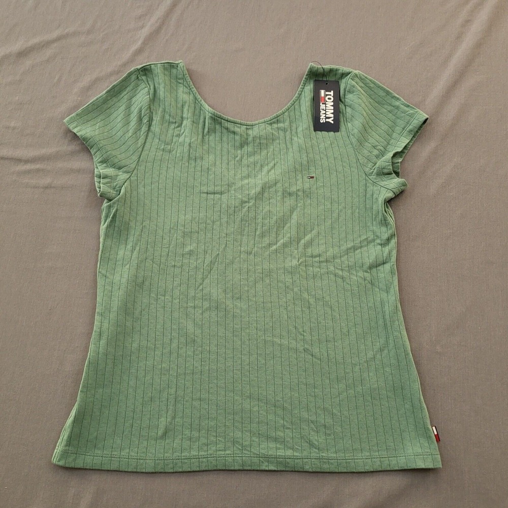 Tommy Hilfiger Denim Womens Green Ribbed Scoop Neck T-Shirt L